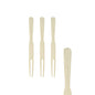 Quatre PAPSTAR brochettes de finger food "pure" (8,5 cm) en bois sont disposées verticalement sur un fond blanc, trois proches l'une de l'autre et une sur le bord droit - accessoires de fête parfaits de PAPSTAR GmbH, boîte de 500 pièces.