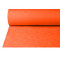 Ein teilweise abgerolltes PAPSTAR Papiertischtuch mit Damastprägung (50 m x 1 m) der PAPSTAR GmbH in leuchtendem Orange mit dezentem Quadrat- und Linienmuster, perfekt für festliche Anlässe. Abgebildet auf schlichtem weißem Hintergrund.