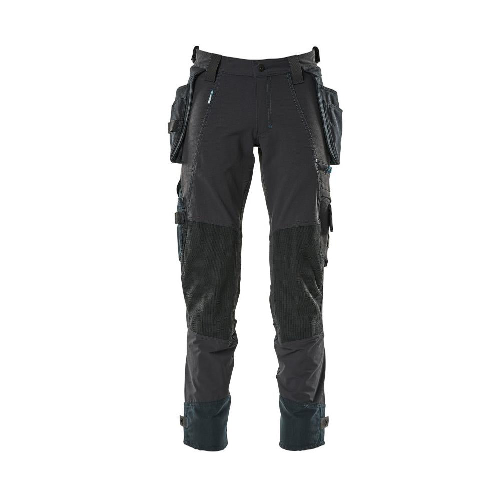 Pantalon avec poches suspendues, pantalon stretch, noir-bleu