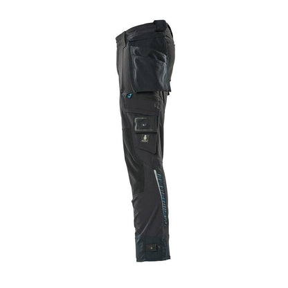 Pantalon avec poches suspendues, pantalon stretch, noir-bleu