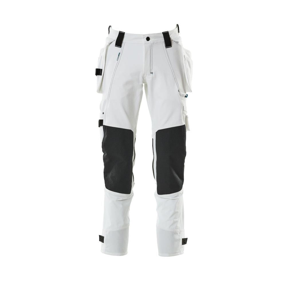 Pantalon avec poches suspendues, pantalon stretch, blanc
