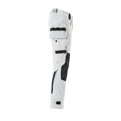 Pantalon avec poches suspendues, pantalon stretch, blanc