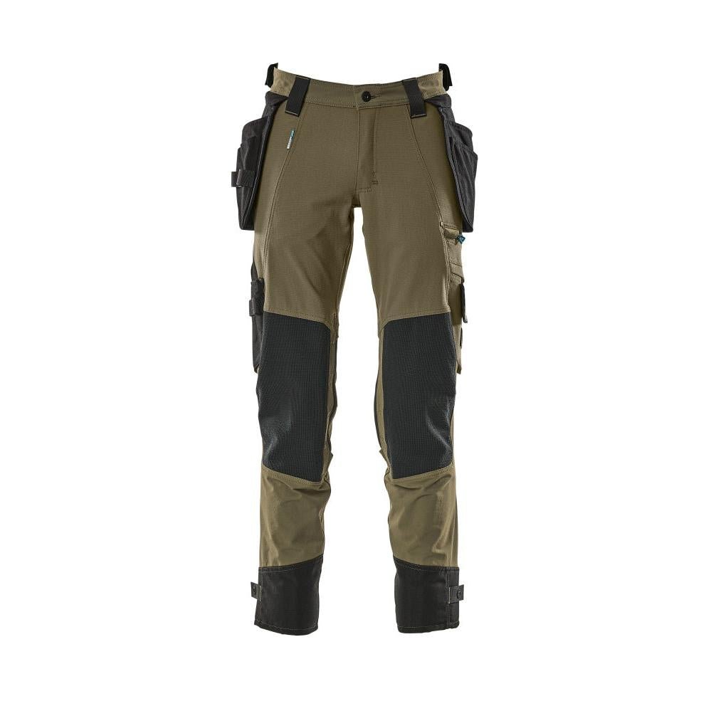 Pantalon avec poches suspendues, pantalon stretch, vert mousse