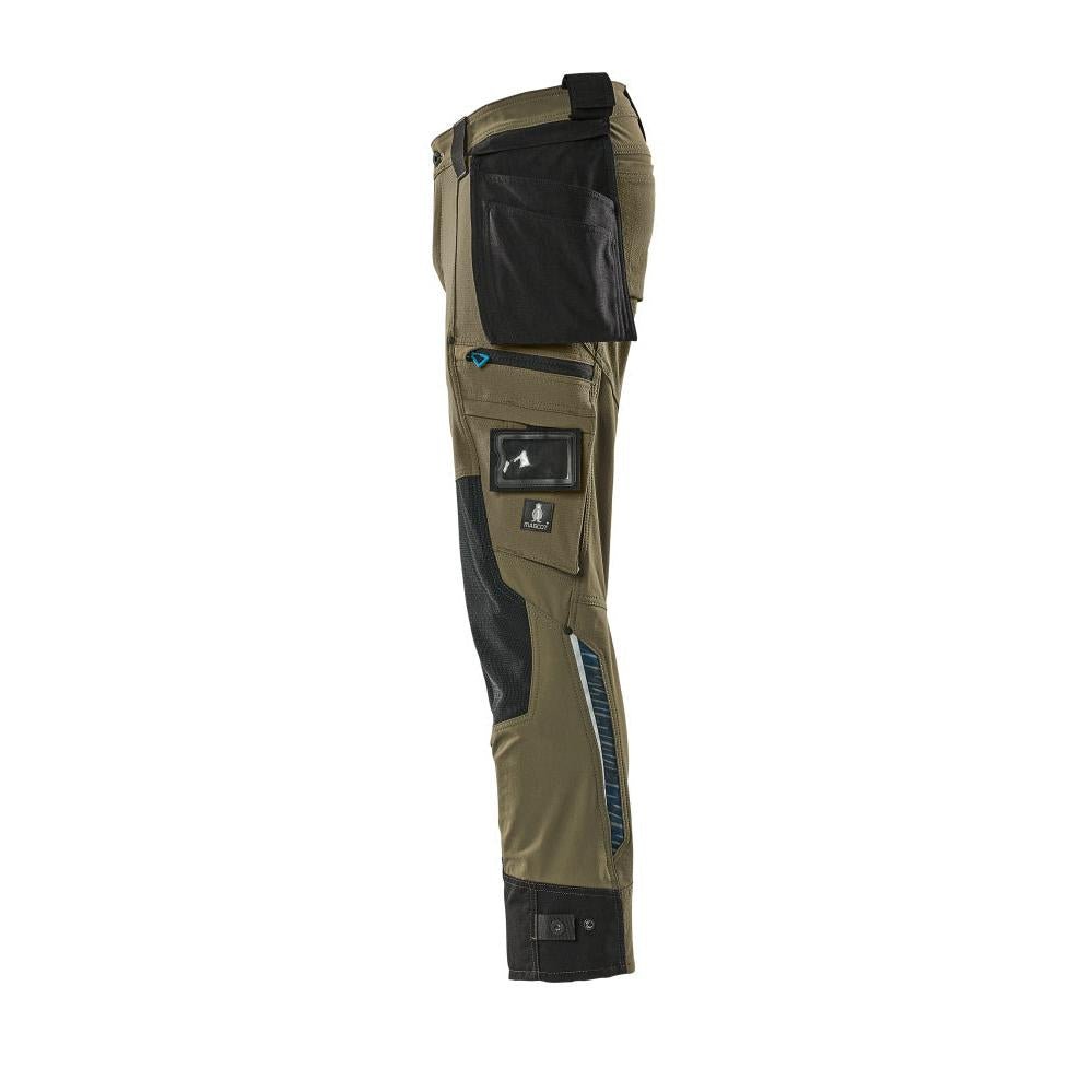 Pantalon avec poches suspendues, pantalon stretch, vert mousse