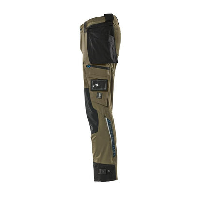 Pantalon avec poches suspendues, pantalon stretch, vert mousse