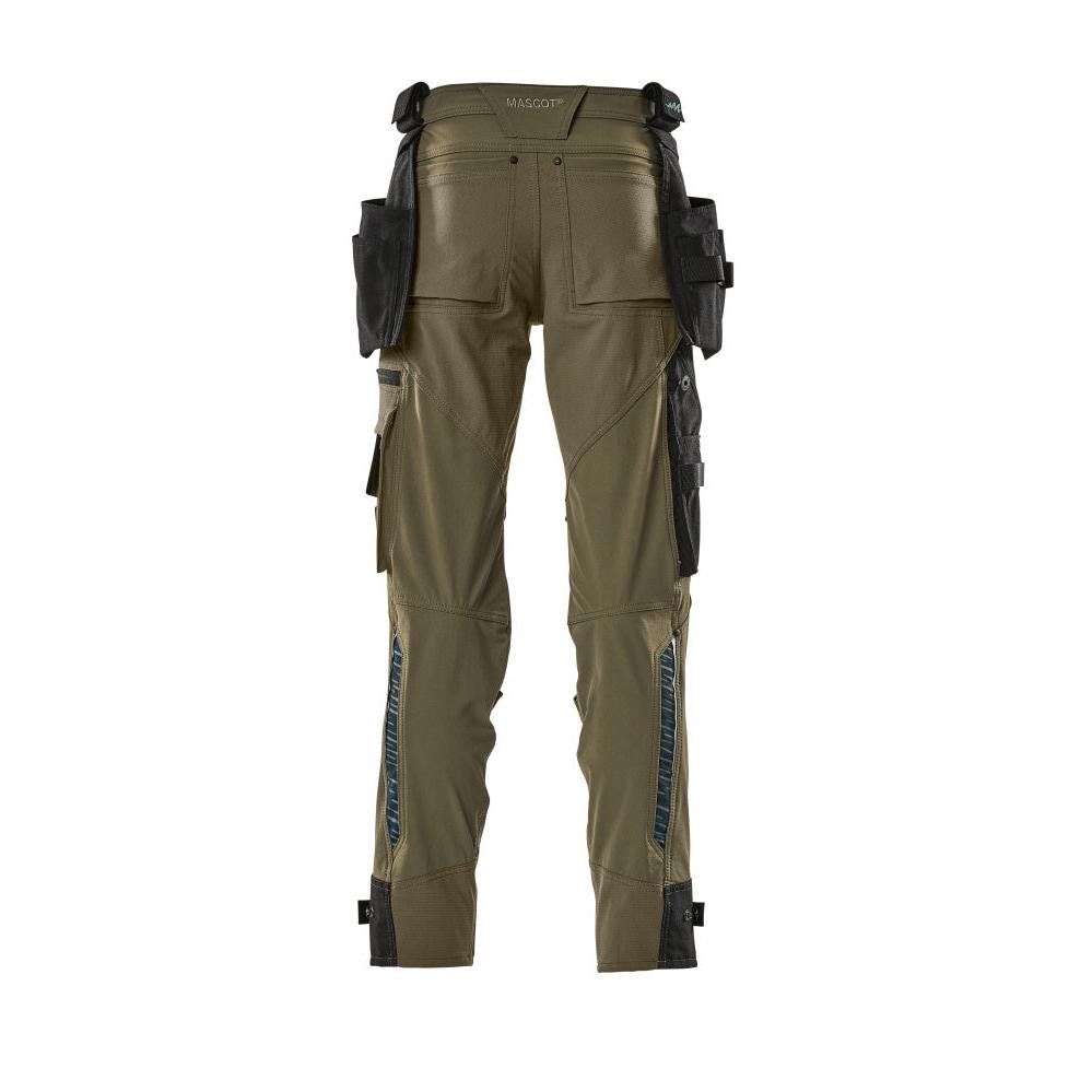 Pantalon avec poches suspendues, pantalon stretch, vert mousse