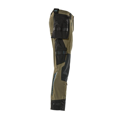 Pantalon avec poches suspendues, pantalon stretch, vert mousse