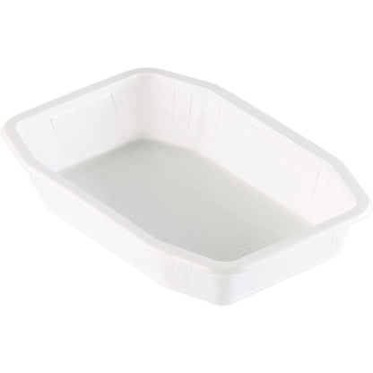 La coque PP HMR blanche PP 215x148 de Duni GmbH est une coque rectangulaire blanche simple avec un bord légèrement surélevé, représentée sur un fond blanc.