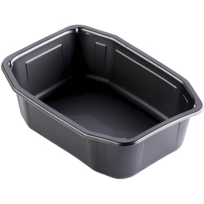 Die PP-Schale HMR Schwarz PP 215x148 von Duni GmbH ist eine schwarze, rechteckige, wiederverwendbare Polypropylen-Schale mit leicht geneigten Seiten und abgerundeten Ecken, leer vor weißem Hintergrund gezeigt.