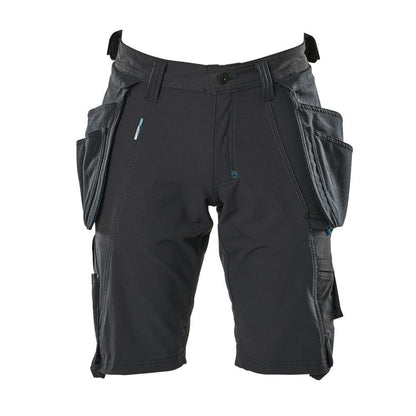 Short, poches suspendues amovibles, short artisan stretch, noir-bleu