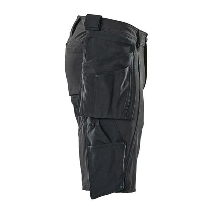 Short, poches suspendues amovibles, short artisan stretch, noir-bleu