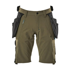 Short, poches suspendues amovibles, short artisan stretch, vert mousse