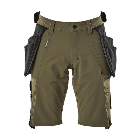 Short, poches suspendues amovibles, short artisan stretch, vert mousse