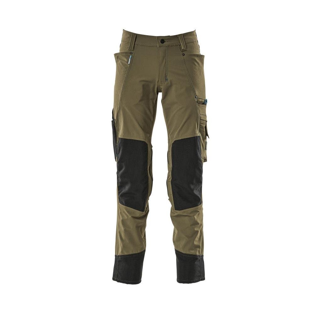 Pantalon avec poches genoux, stretch, pantalon léger, vert mousse