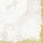 Élégant motif damassé beige clair et blanc avec des feuilles ornées, des structures florales et des décorations scintillantes dorées, parfait pour les serviettes en papier Duni GmbH 40x40 cm, 3 plis, Royal White | Paquet (250 serviettes).