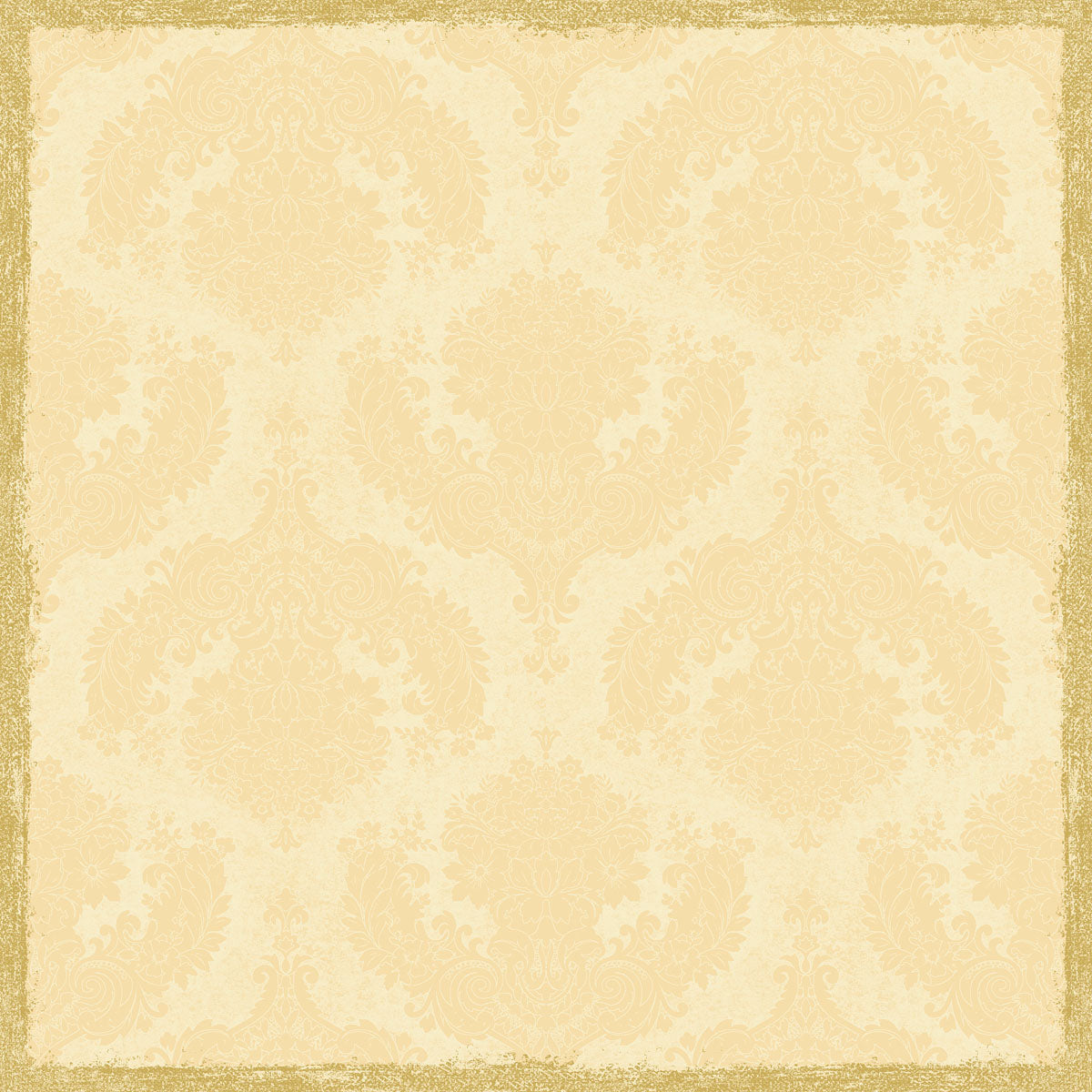 La nappe Dunicel 84x84 cm en royal cream de Duni GmbH (paquet de 20 pièces) présente un design damassé beige avec un motif floral artistique et une bordure dorée, idéale pour une décoration de table élégante de style vintage.