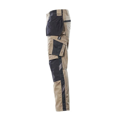 Pantalon avec poches suspendues, pantalon léger, kaki clair/noir