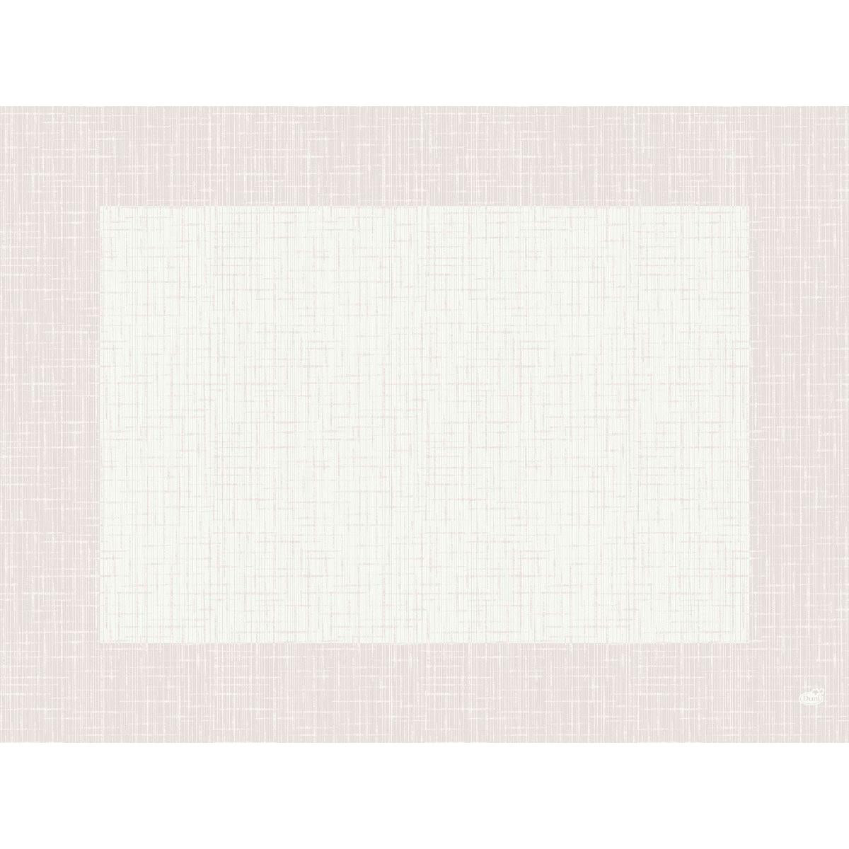 Une surface blanche carrée avec un motif à hachures croisées, similaire aux sets de table Dunicel 30 x 40 cm Linnea blanc de Duni GmbH (100 pièces), est placée au centre sur un fond texturé rose clair, accentué par un petit cœur blanc dans le coin inférieur droit.