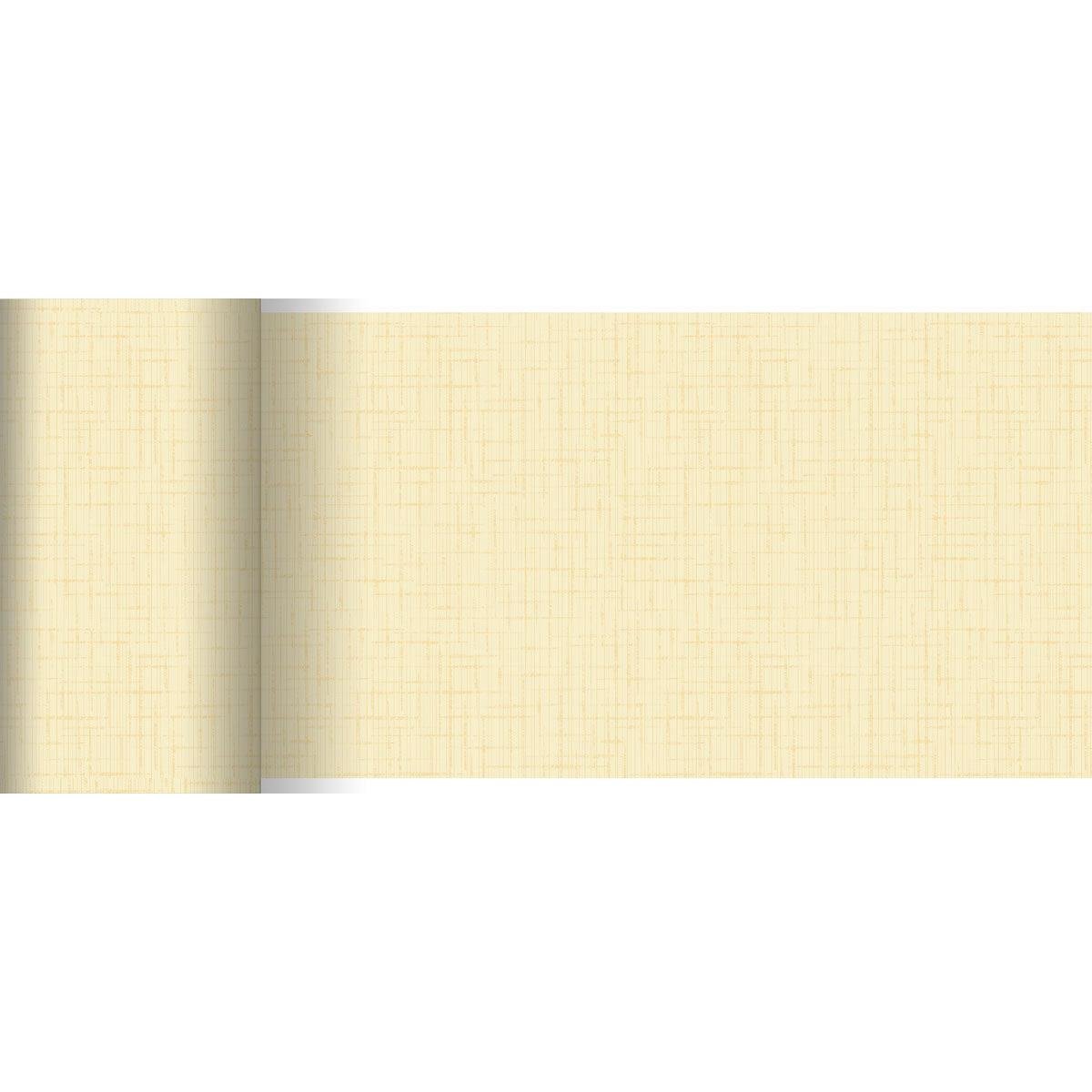 Le chemin de table Dunicel de Duni GmbH (20 m x 15 cm) est un chemin de table beige avec une structure discrète en hachures croisées, idéal pour des décorations de table modernes. Son design simple mais élégant ressort également bien sous éclairage.