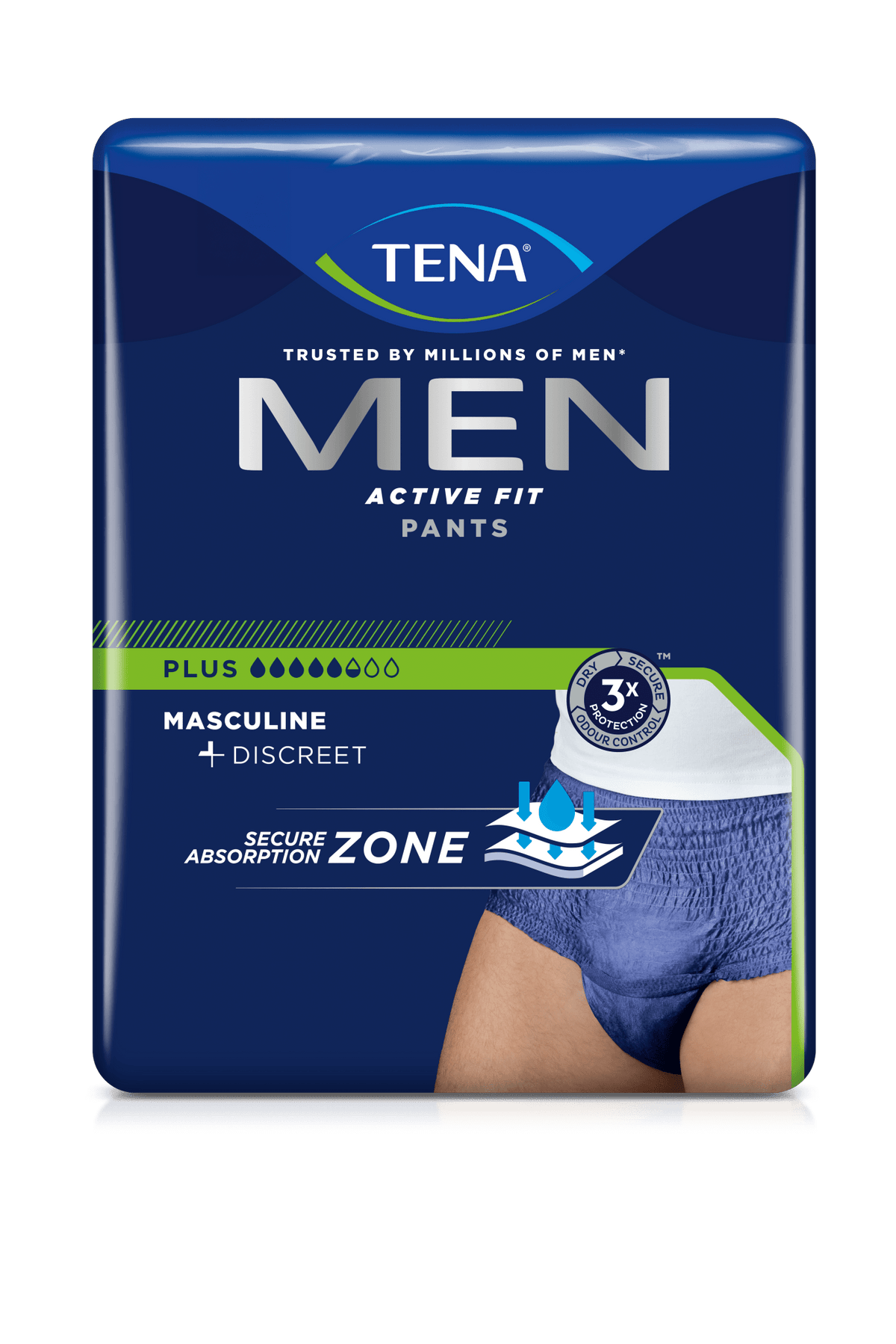 Culottes absorbantes TENA Men Active Fit Pants Plus, bleues