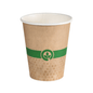 Le gobelet Duni Melli 240 ml de Duni GmbH (40 pièces, multicolore) en papier certifié FSC avec bande verte et motif discret en nid d'abeille - gobelet jetable écologique sur fond blanc.