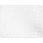 Un papier décoratif rectangulaire Duni GmbH 35x45 cm, blanc, avec une découpe de bordure ornementale et une partie centrale solide, idéal pour des décorations de table élégantes ou des présentations de gâteaux. Le paquet contient 250 napperons en papier de haute qualité pour l'artisanat.