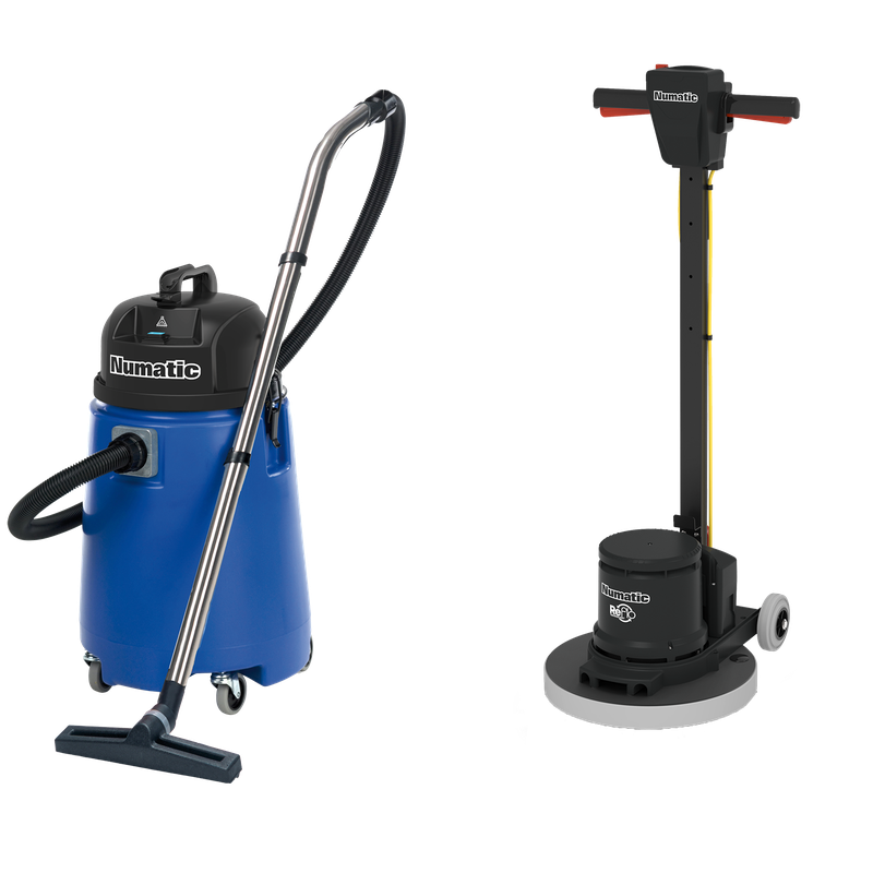 Machine monodisque Numatic HFM1515R / ESM set 5B avec aspirateur à eau WV800-2 et PadLoc Trei | Paquet (1 pièce)