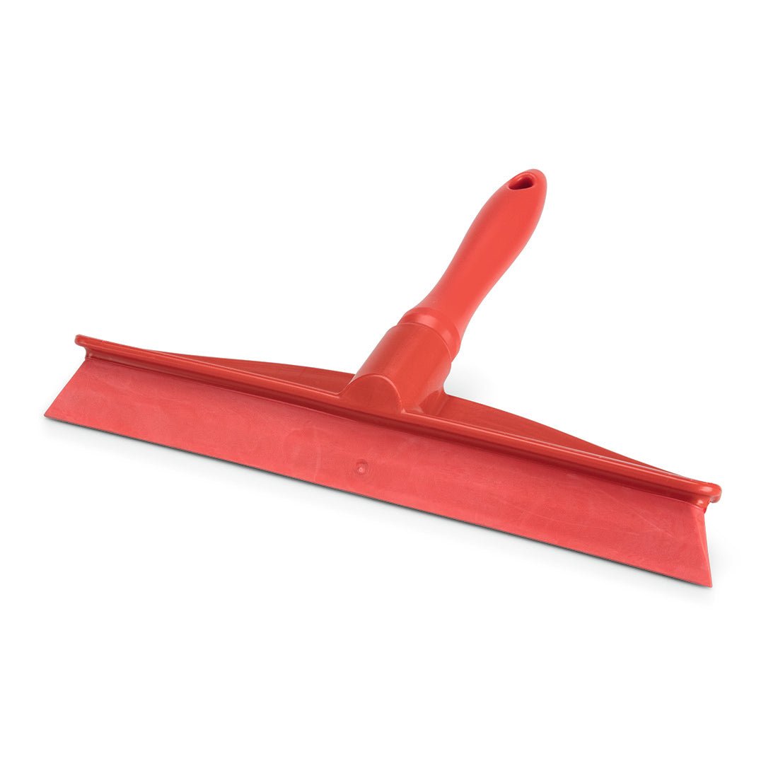 Le Nölle Profi Brush HACCP Monobloc-raclette 30 cm avec poignée PP/TPE de Nölle Profi Brush Bürsten- & Pinseltechnik e.K. est un raclette en plastique rouge avec une large lame plate et un trou de suspension - idéal pour le nettoyage professionnel.
