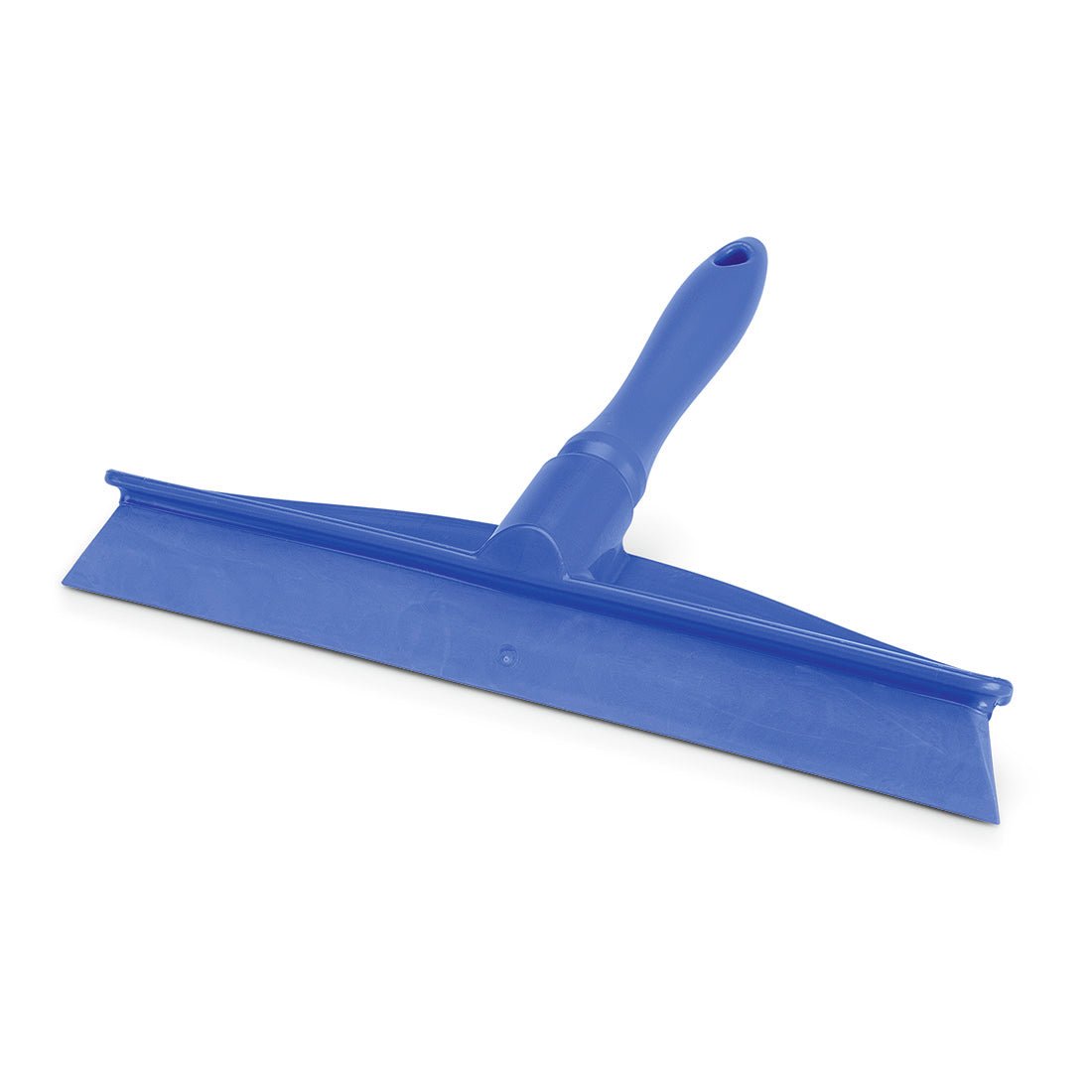 Le Nölle Profi Brush HACCP Monobloc-raclette 30 cm avec poignée PP/TPE de Nölle Profi Brush Bürsten- & Pinseltechnik e.K. est un raclette en plastique bleu avec une large lame en caoutchouc et un trou de suspension, illustré sur fond blanc.