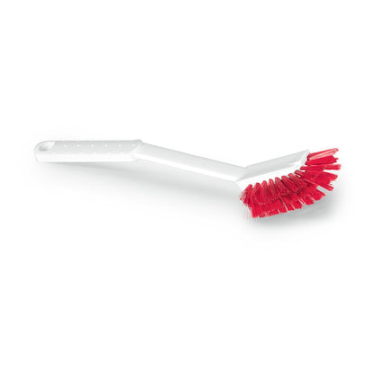 La Nölle Profi Brush HACCP Spülbürste Diskette Borste 0,25 mm de Nölle Profi Brush Bürsten- & Pinseltechnik e.K. dispose d'un manche blanc, long et incliné avec des points de prise et des poils semi-circulaires rouges de 0,25 mm pour des tâches de nettoyage précises.