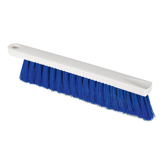 La brosse à farine HACCP Nölle Profi Brush (30 cm, poils souples de 0,25 mm) de Nölle Profi Brush Bürsten- & Pinseltechnik e.K. est une brosse à main en plastique blanc avec des poils bleus denses et un trou de suspension - idéale pour l'industrie alimentaire.