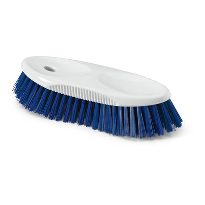 La brosse à pichet HACCP Nölle Profi Brush de 19 cm de Nölle Profi Brush Bürsten- & Pinseltechnik e.K. a un manche blanc avec des encoches de préhension, des poils bleus durs de 0,5 mm et un trou de suspension - idéal pour le nettoyage professionnel de la cuisine.