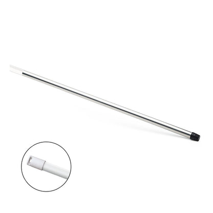 Le manche en aluminium HACCP de 140 cm de Nölle Profi Brush de Nölle Profi Brush Bürsten- & Pinseltechnik e.K. a un capuchon noir à une extrémité, une pointe en plastique blanc crantée, est hygiénique et conforme à HACCP. Illustré sur un fond blanc uni.