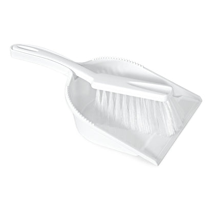 Gezeigt wird die Nölle Profi Brush HACCP Kehrgarnitur Borste 0,25 mm weiche Borsten von Nölle Profi Brush Bürsten- & Pinseltechnik e.K. mit weißer Kehrschaufel und weichem Borstenpinsel im HACCP-konformen Gebrauchsdesign.