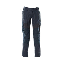 Pantalon avec poches genoux, pantalon empiècements stretch, noir-bleu