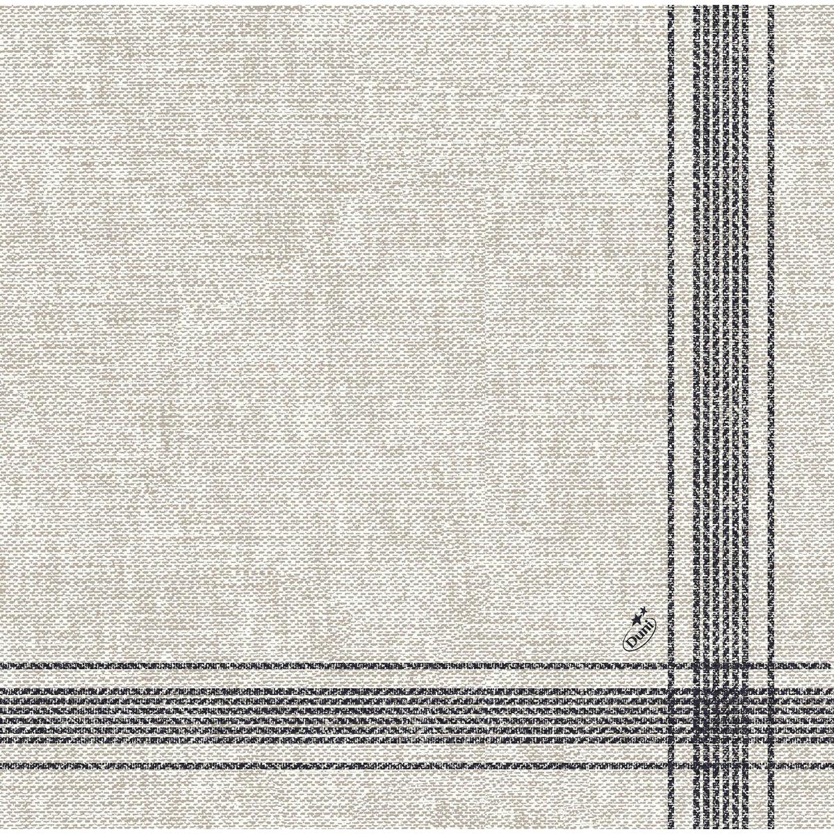 Les serviettes Dunilin beige 40 x 40 cm 1/4 pli de Duni GmbH sont en tissu de haute qualité avec une structure tissée et des lignes de grille noires croisées dans un coin - parfaites pour des espaces élégants.