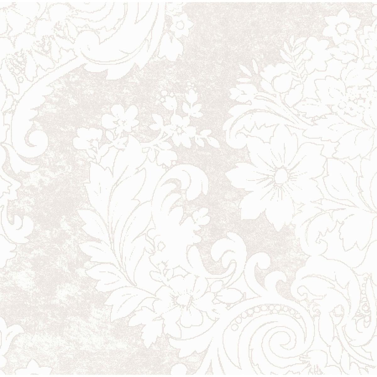 Les serviettes Dunilin 40 x 40 cm 1/4 pli de Duni GmbH présentent un motif floral et feuillage orné en blanc et beige clair, inspiré des serviettes élégantes, avec de grandes fleurs et des vrilles tourbillonnantes sur un fond finement texturé.