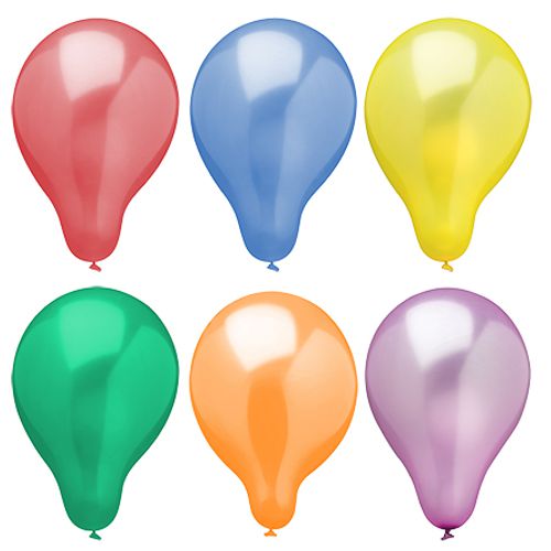 Six PAPSTAR ballons Ø 25 cm, triés par couleur dans un design métallique (6 pièces), sont disposés en deux rangées de trois sur un fond blanc.