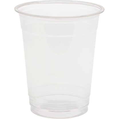 Un gobelet clair et cristallin de Duni GmbH avec un aspect élégant de verre se tient droit devant un fond blanc simple, dont le bord et le fond visibles révèlent des matériaux de haute qualité.