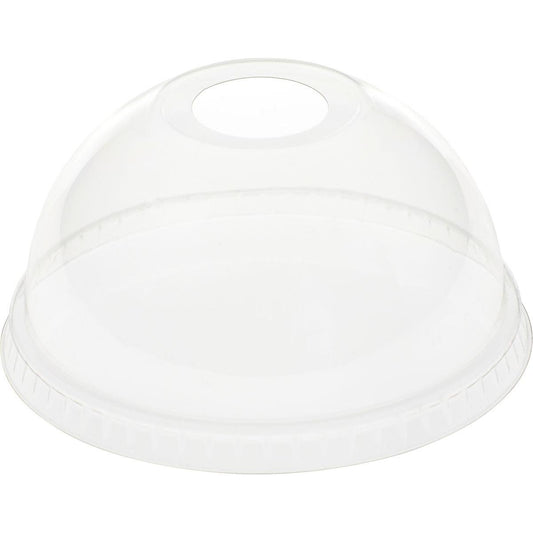 Der Duni GmbH Kuppeldeckel mit Öffnung für 188004-6, aus transparentem rPET, bietet dank Kuppelform und rutschfestem Rand eine sichere, umweltfreundliche Verpackungslösung. Packung mit 50 Stück.