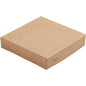 Une simple boîte en carton rectangulaire marron avec couvercle Viking de Duni GmbH (140x140x29mm, Carton/PLA), fermée de manière durable, avec "ecoecho" dans un coin ; sur fond blanc. Emballage : 300 pièces.
