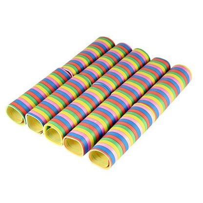 Dix PAPSTAR Serpentins de 4 m « Stripes » (film ignifuge) de PAPSTAR GmbH aux rayures colorées : la décoration idéale pour vos fêtes.