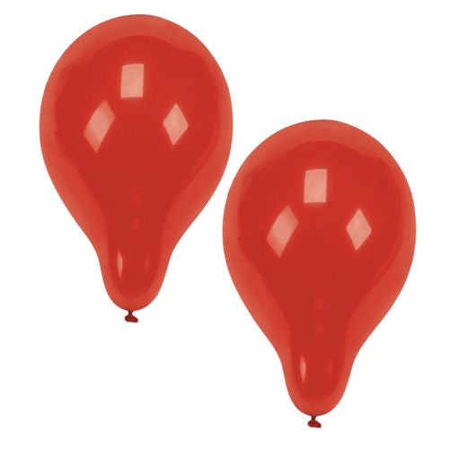 Zwei rote PAPSTAR 10 Luftballons Ø 25 cm der PAPSTAR GmbH aus Latex schweben vor weißem Untergrund. Ihre glänzende Tropfenform reflektiert das Licht – ideal für jede festliche Dekoration.