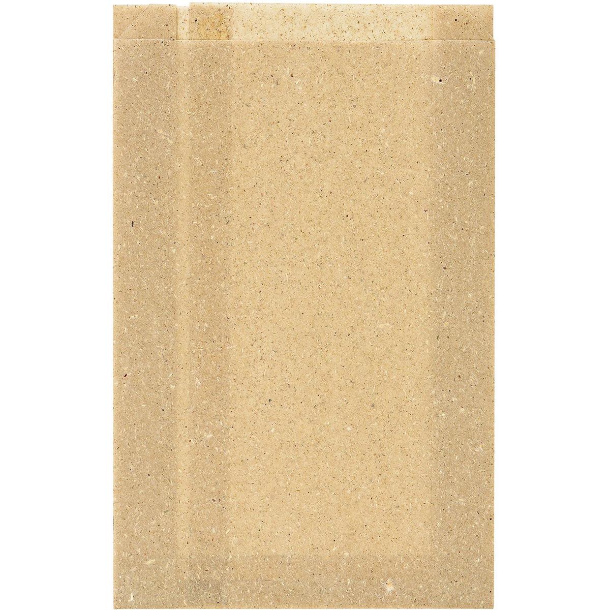 Une simple matzah rectangulaire de couleur brun clair repose sur un fond blanc à côté d'un sac en papier d'herbe Bloom Medium 310x200 mm de Duni GmbH en papier d'herbe naturel (paquet de 500 pièces).