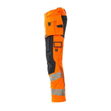Pantalon avec poches suspendues, pantalon ULTIMATE STRETCH, haute visibilité orange/noir-bleu