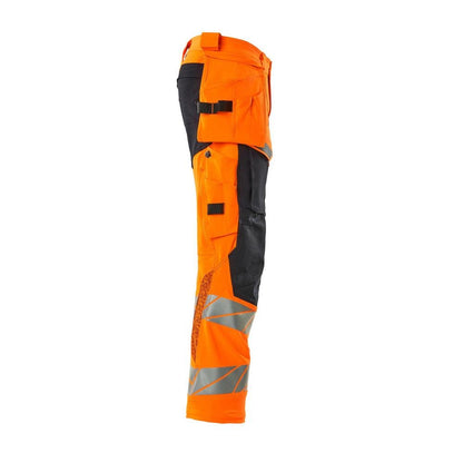 Pantalon avec poches suspendues, pantalon ULTIMATE STRETCH, haute visibilité orange/noir-bleu