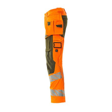 Pantalon avec poches suspendues, pantalon ULTIMATE STRETCH, orange/vert mousse haute visibilité