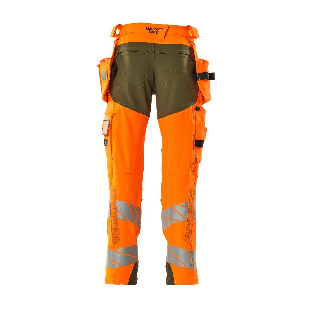 Pantalon avec poches suspendues, pantalon ULTIMATE STRETCH, orange/vert mousse haute visibilité