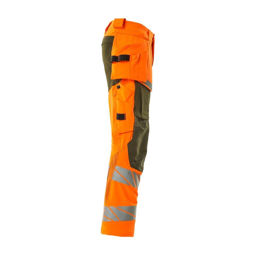 Pantalon avec poches suspendues, pantalon ULTIMATE STRETCH, orange/vert mousse haute visibilité