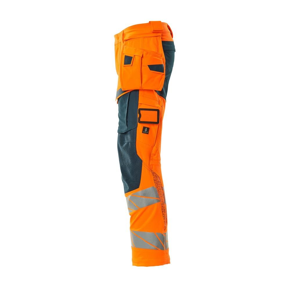 Pantalon avec poches suspendues, pantalon ULTIMATE STRETCH, orange haute visibilité/pétrole foncé